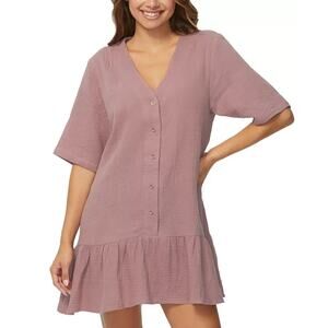 Raisins Juniors' Sol Cotton V-Neck Elbow-Sleeve Cover-Up, Muave, Size S 0261